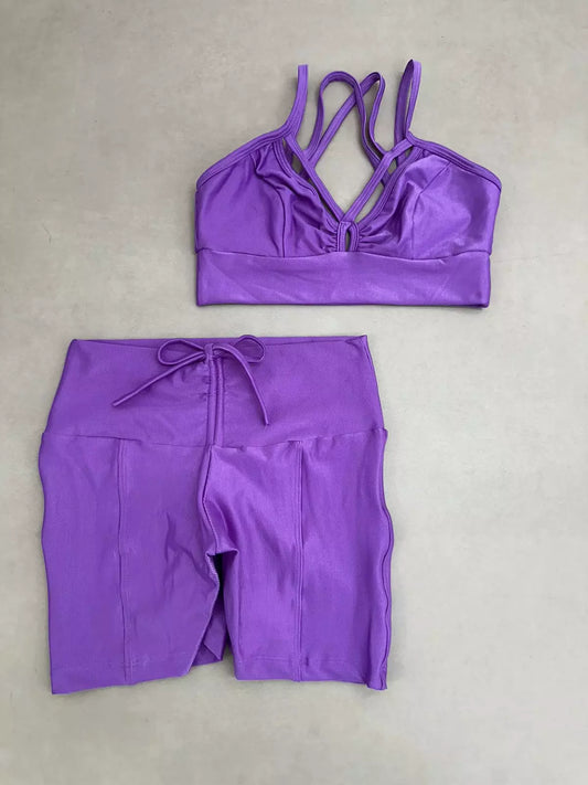 Metallic Purple Scrunch Butt Short Set