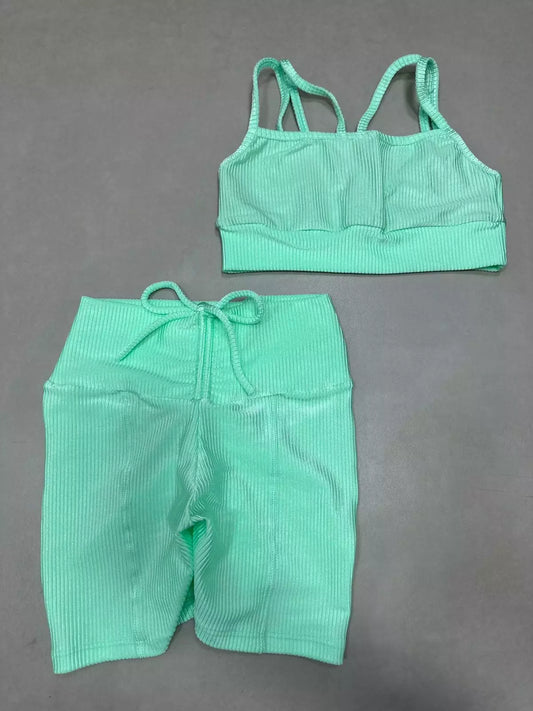 Mint Scrunch Butt Short Set