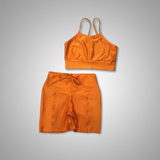 Orange Metallic Scrunch Butt Short Set